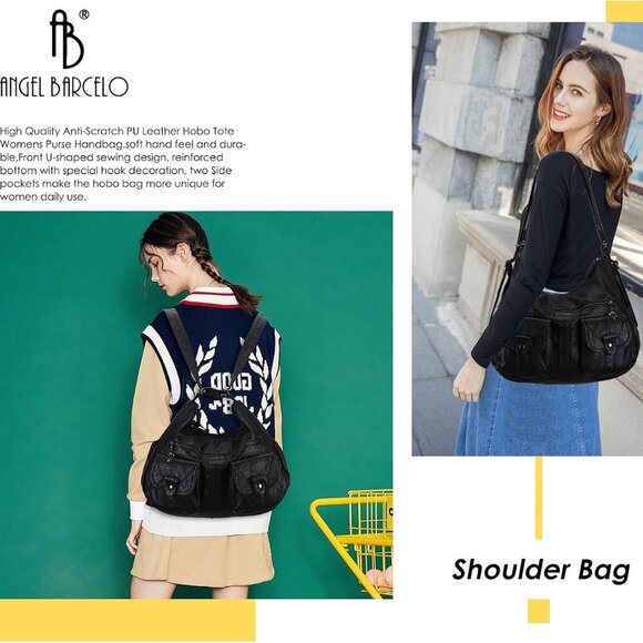 Women Multifunctional Soft Leather Handbag Purses Shoulder Hobo Backpack Crossbo - Picture 6 of 7